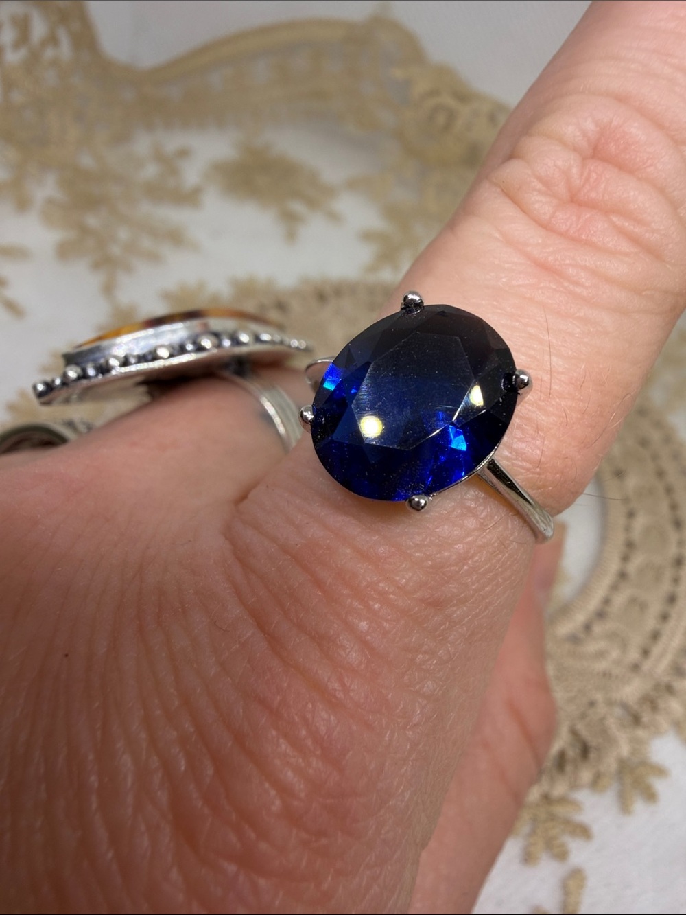 925 Sterling Silver 5ct Oval Created Sapphire Ring Dainty Blue Statement Sz 8